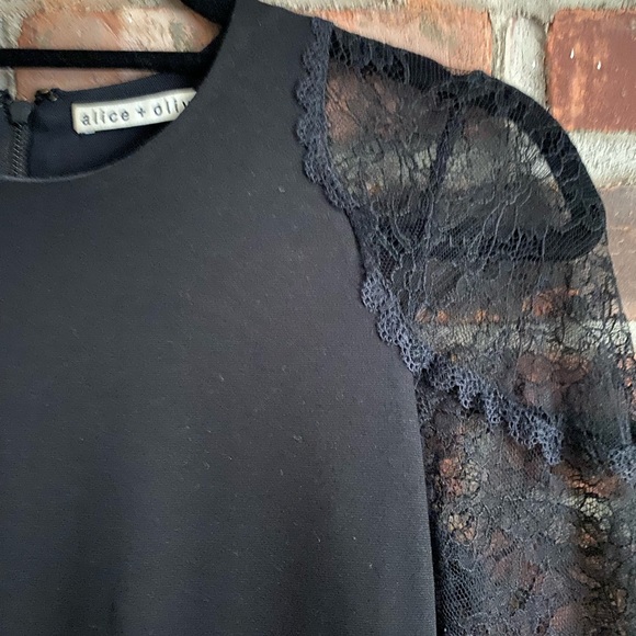 Alice + Olivia Black Lace Bell Sleeve Fit and Flare Dress - Picture 6 of 6